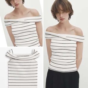 Massimo Dutti Striped Ribbed Boat Neck Top
